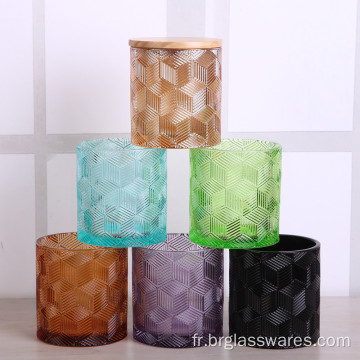 Pot de bougie en verre coloré en gros avec couvercle